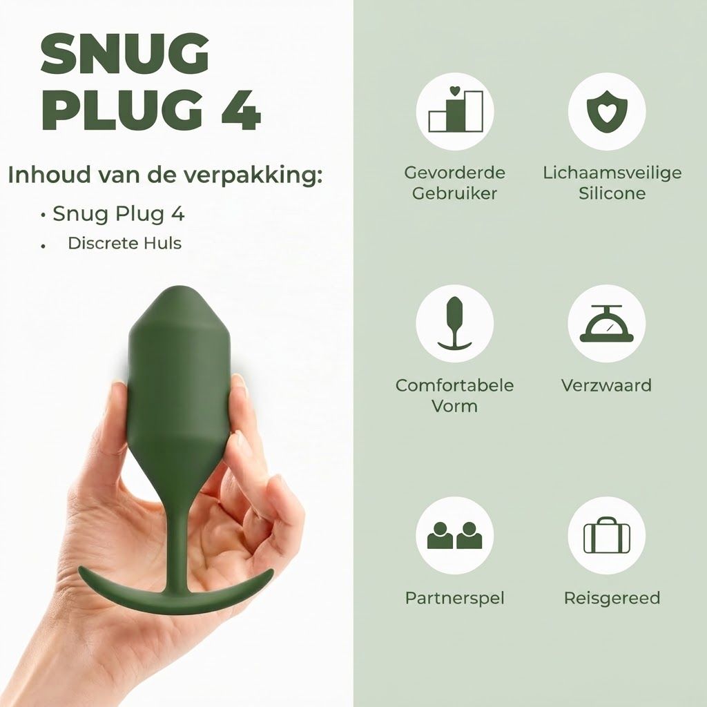 Groene Snug Plug 4 van siliconen met brede basis.