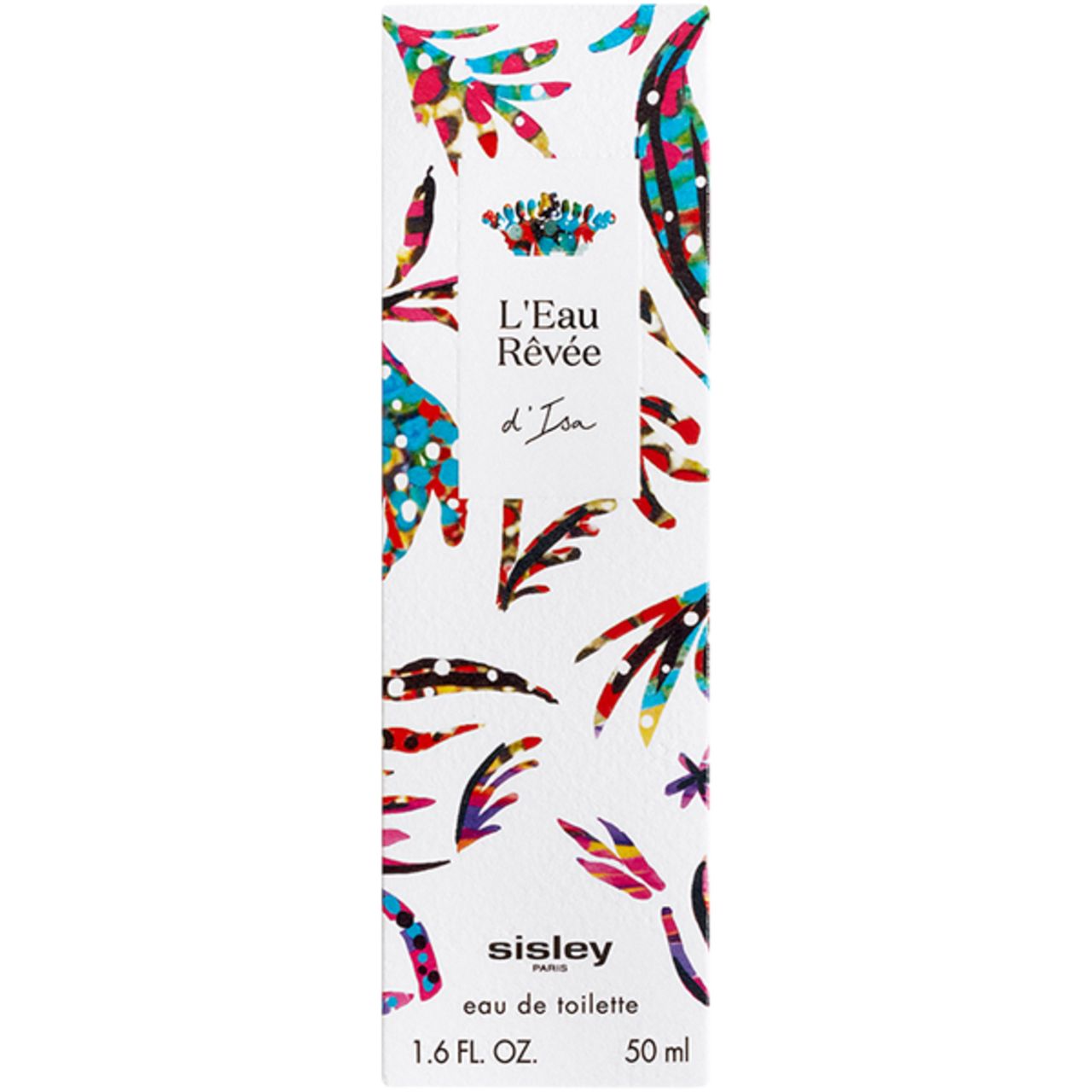Sisley L'Eau Rêvée d'Isa Eau de Toilette 50 ml boîte avec motif de feuilles colorées.