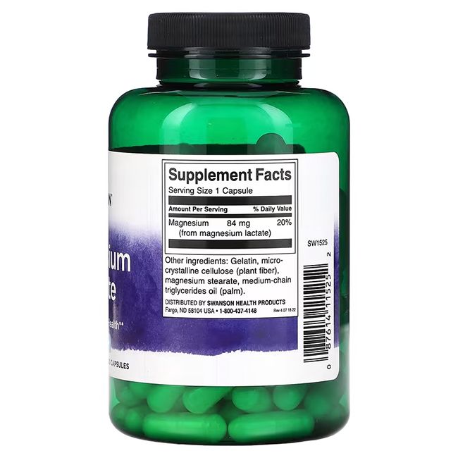 Groene fles met capsules. Achterkant met wit etiket. Informatie over ingrediënten en voedingswaarde.