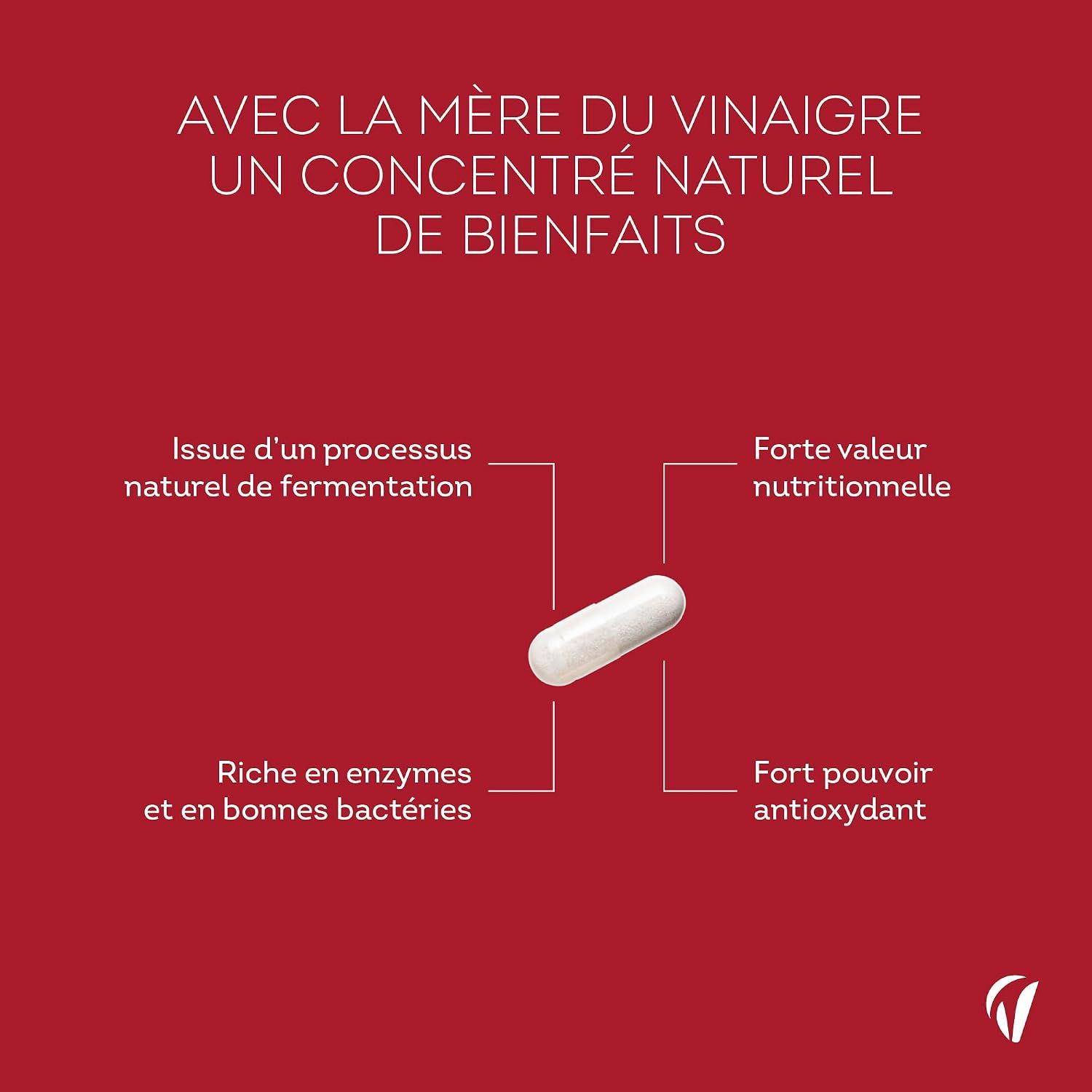 Une capsule blanche avec un texte indiquant la fermentation naturelle, la valeur nutritionnelle, les enzymes et les antioxydants.