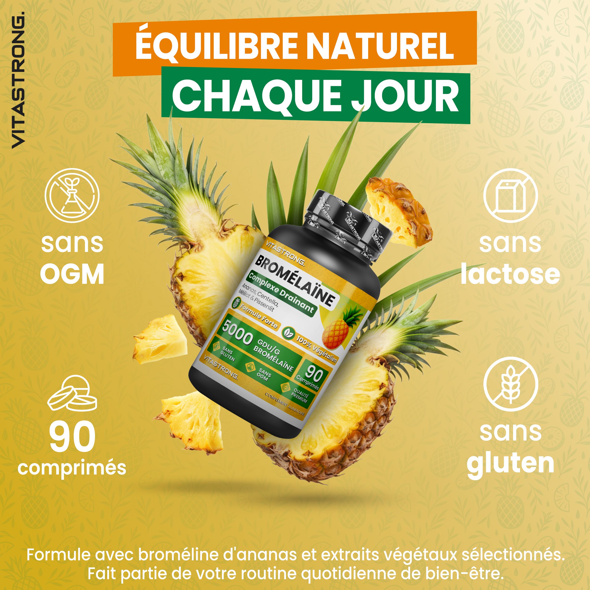 Vitastrong Bromélaïne 5000 GDU – favorise le drainage et aide contre la cellulite