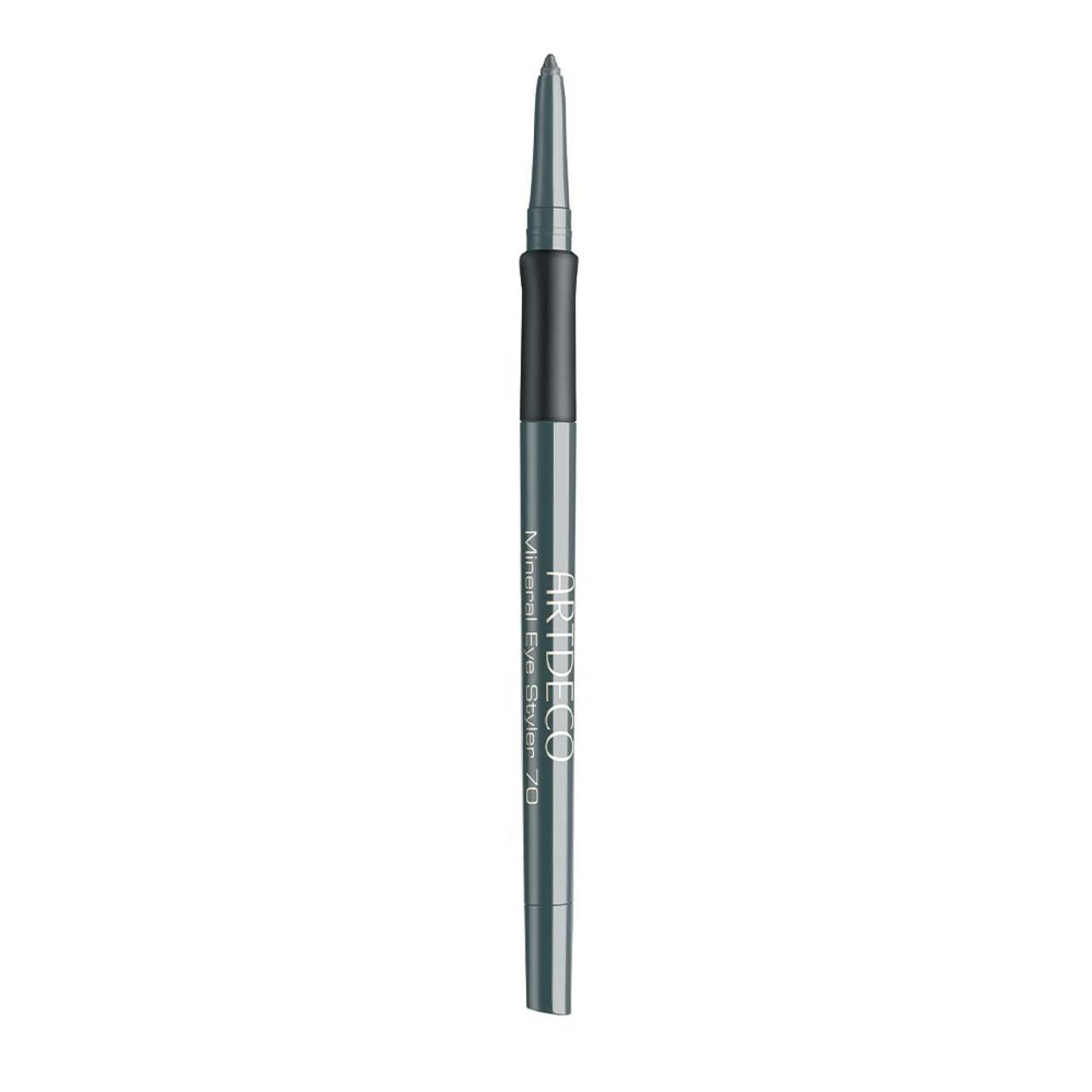 Artdeco Mineral Eye Styler. Grijze potlood met zwarte grip. Punt omhoog. Productnaam en merk op het potlood.