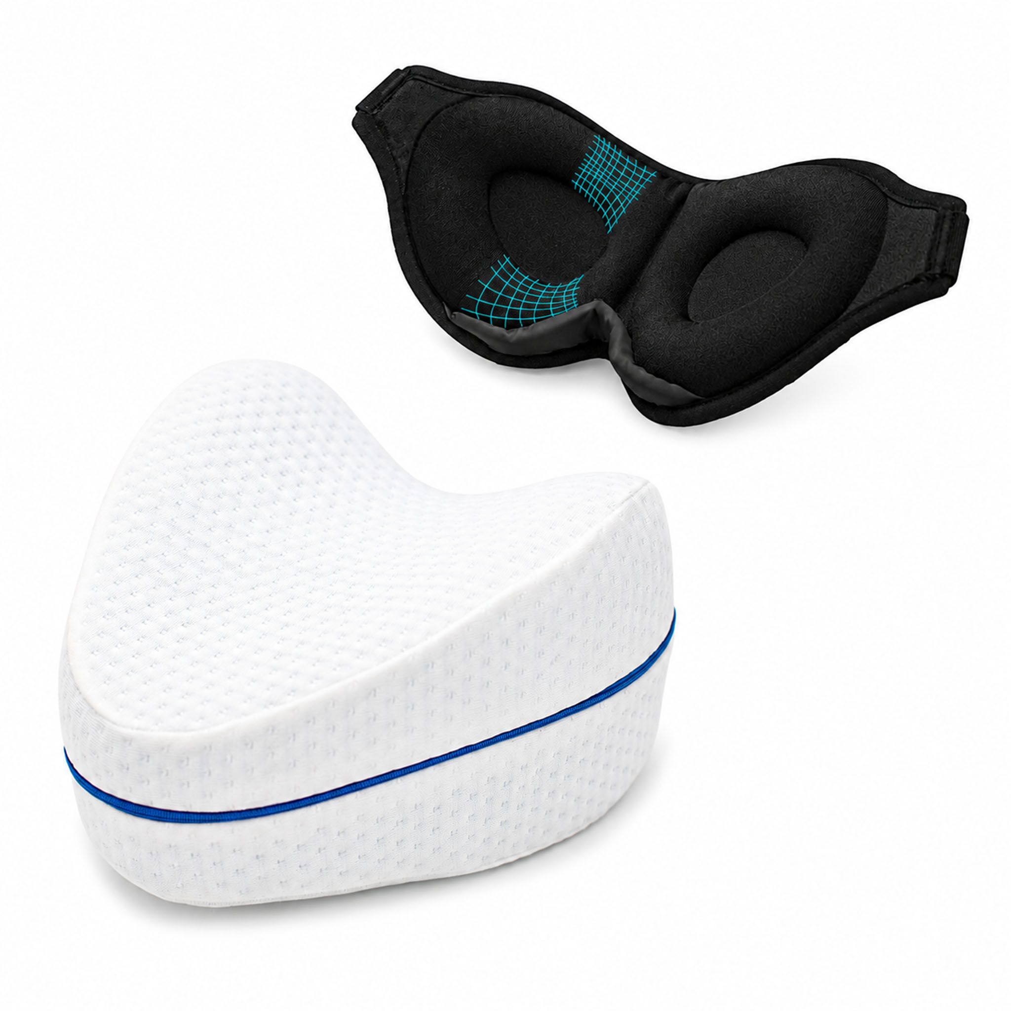 Coussin de genou ergonomique et masque de sommeil.