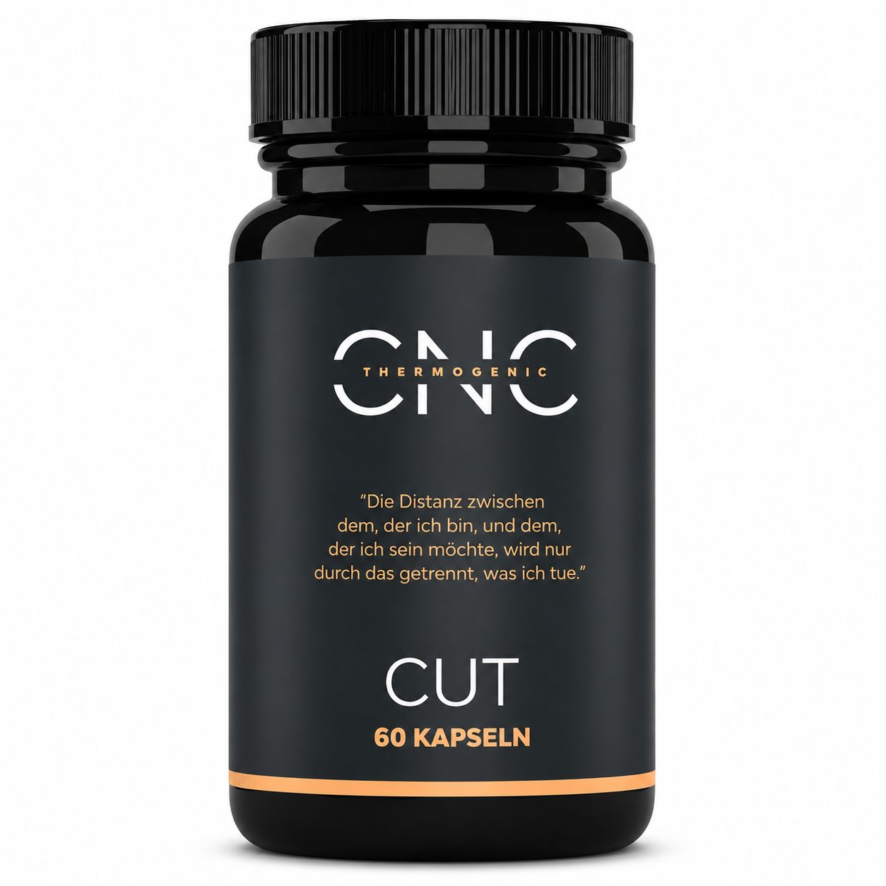 Zwarte productfles CUT met CNC Thermogenic logo en 60 capsules aanduiding.