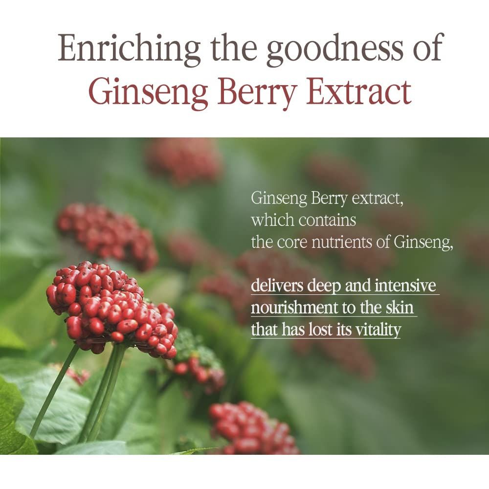 Texte : L'extrait de baie de ginseng, qui contient les nutriments essentiels du ginseng, nourrit la peau.