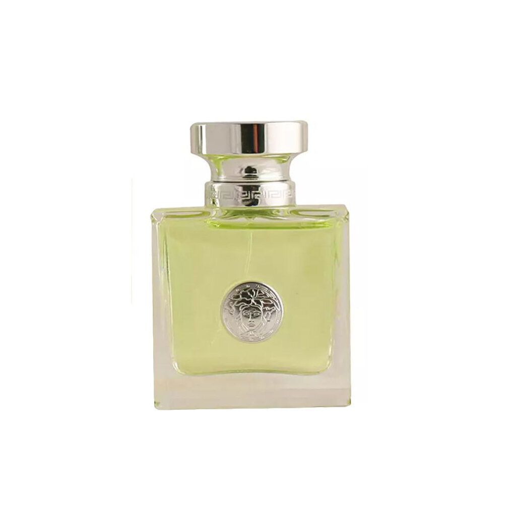 Versace Versense Eau de Toilette Spray. Flacon carré, bouchon argenté et logo Méduse.