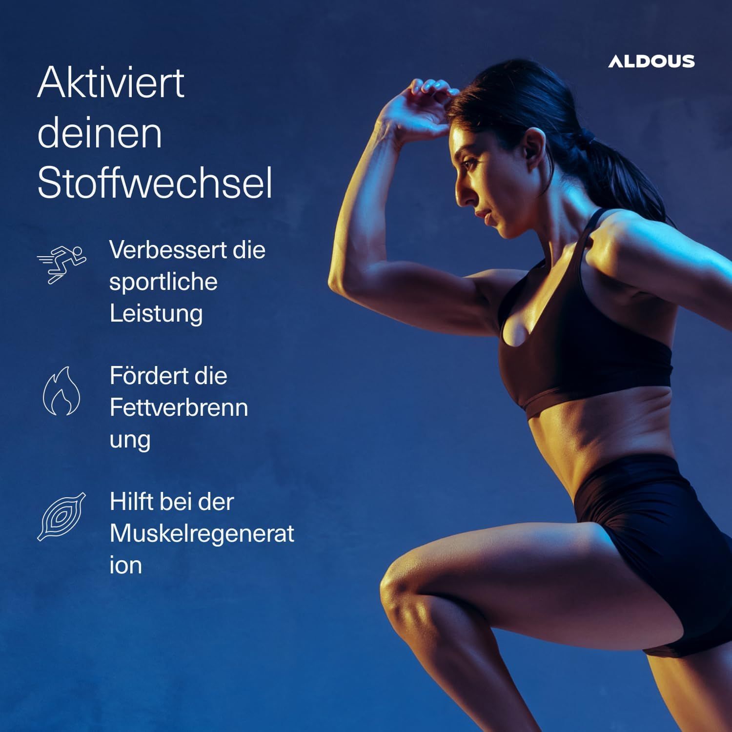 Femme faisant du sport : L-Carnitine Aldous active le métabolisme, améliore la performance sportive et la récupération musculaire.