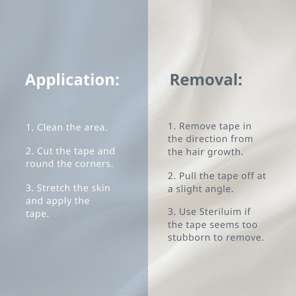 Instructions d'application et de retrait du tape de kinésiologie. Étapes pour l'application et le retrait.