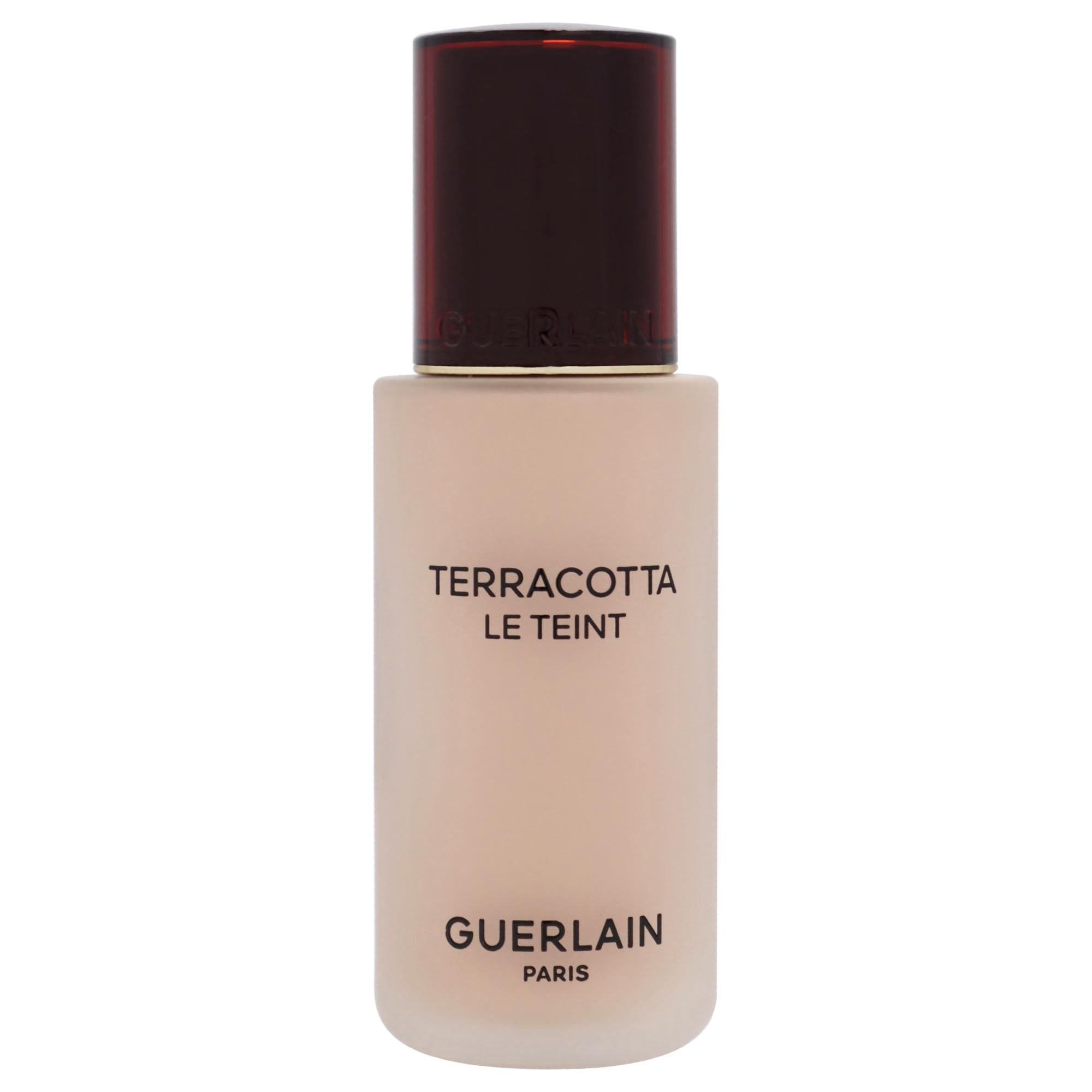 Flesje met bruine dop. Opschrift: Terracotta Le Teint, Guerlain Paris. Tint 1N.