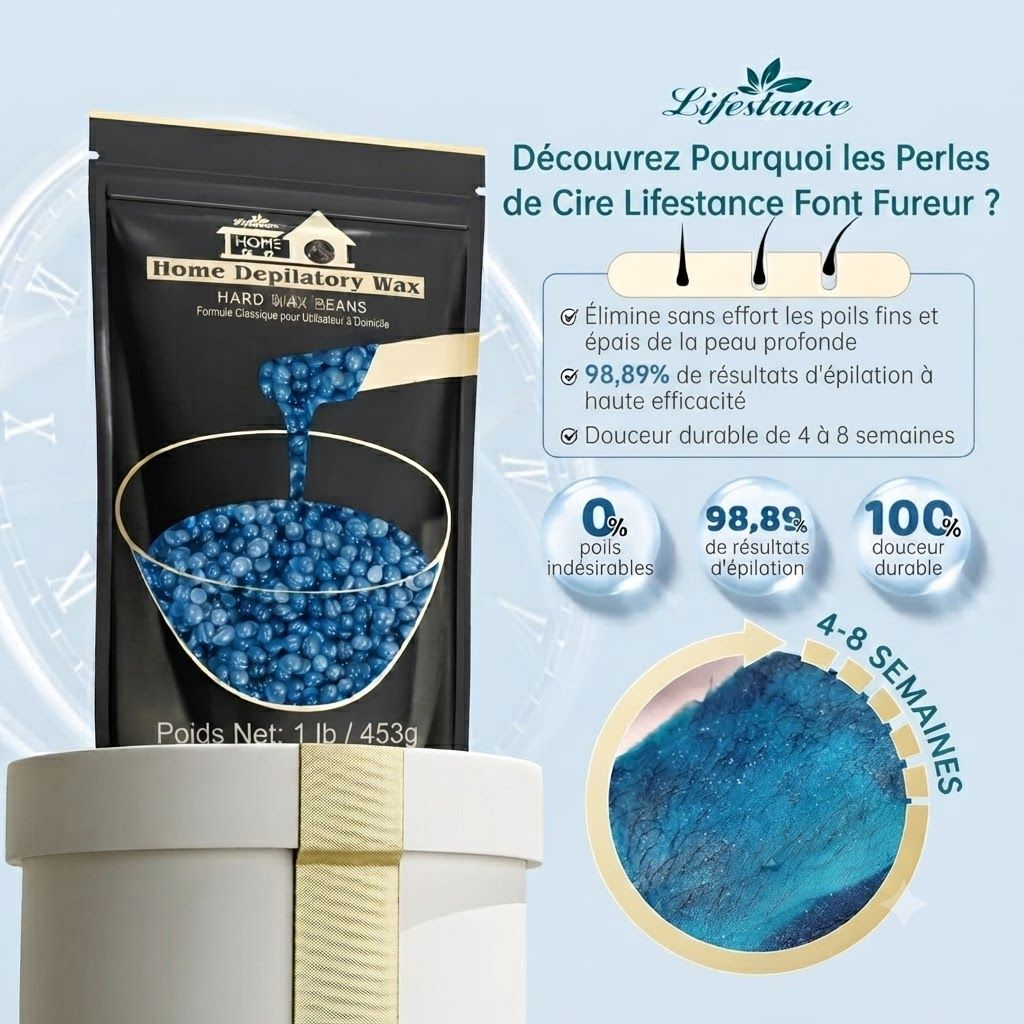 Sachet de perles de cire bleue pour l'épilation. Contient 453g.