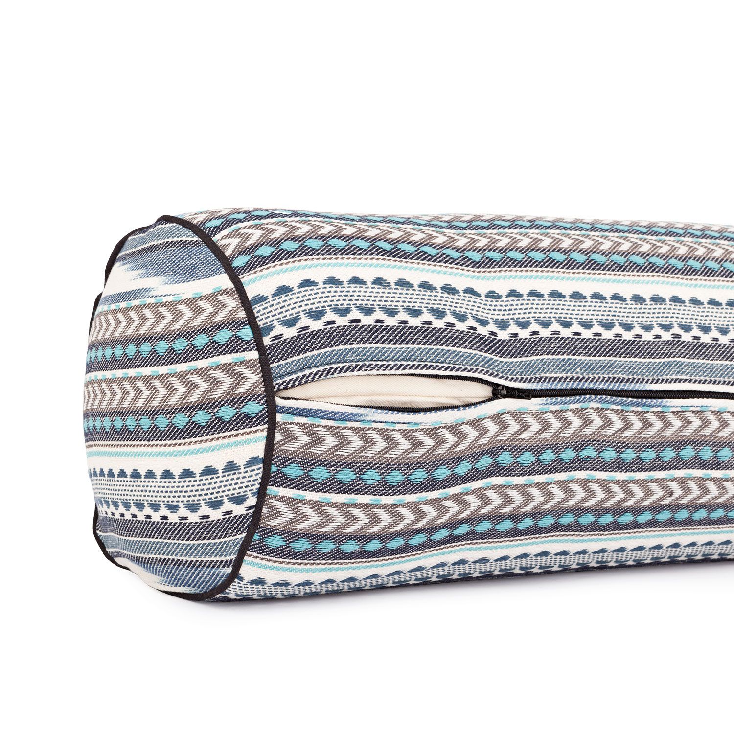 bodhi Collection ETHNO : Traversin de yoga (rond), tissu ikat, gousses d'épeautre