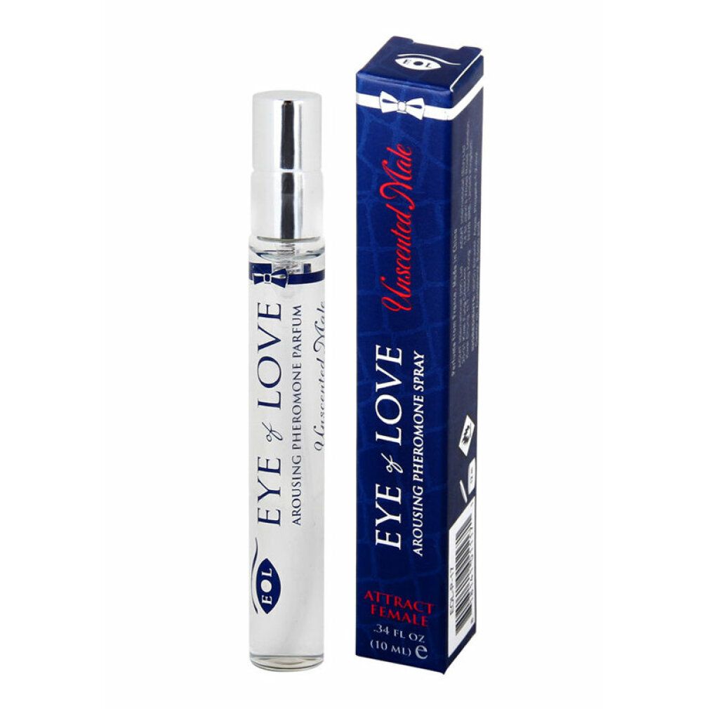 Un flacon et une boîte de spray phéromone "Eye of Love" pour hommes, sans parfum.