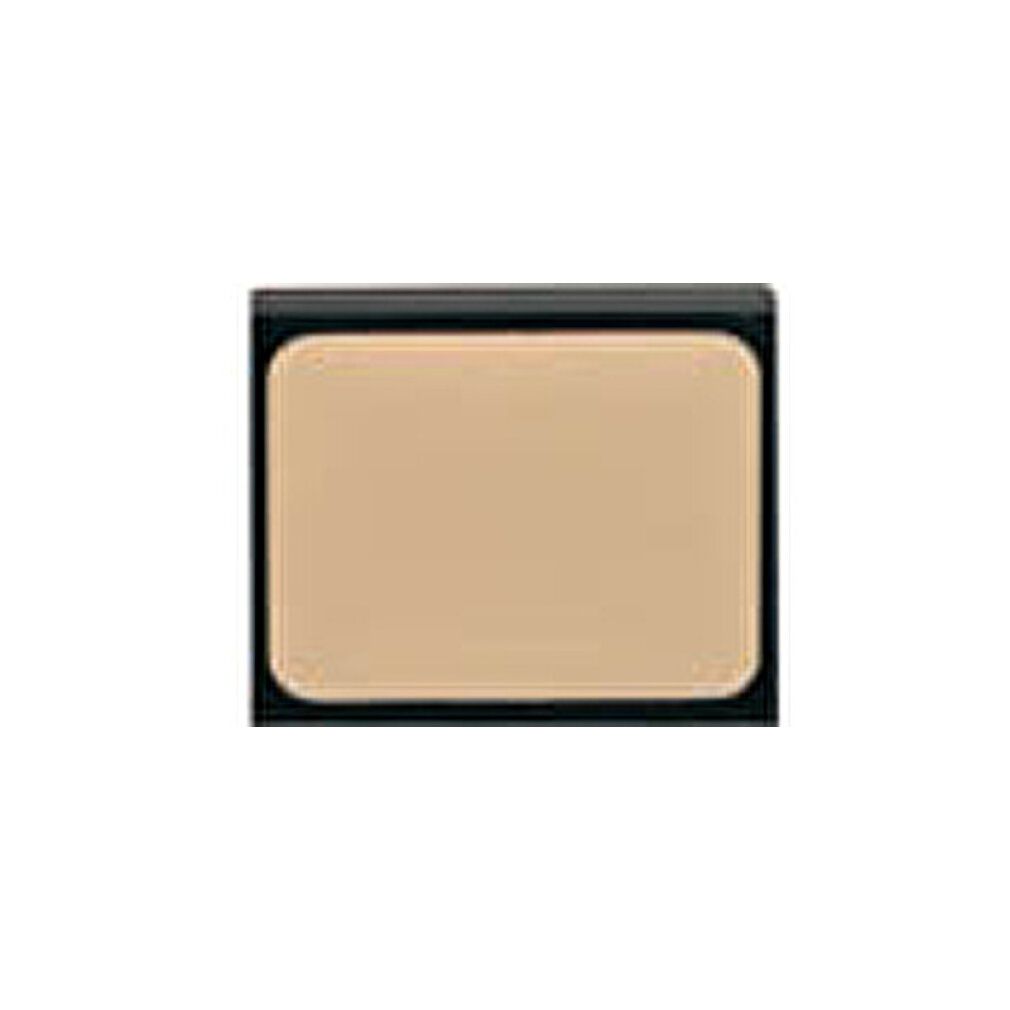 Crème camouflage beige dans un boîtier rectangulaire avec un cadre noir.