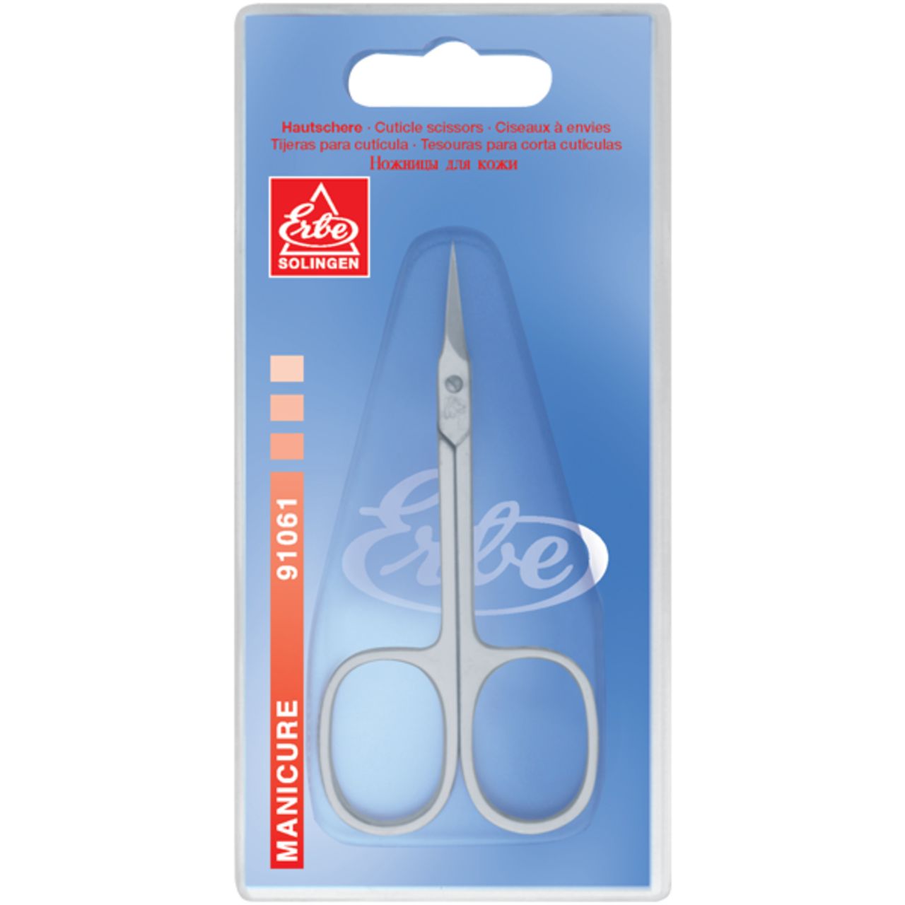 Ciseaux à cuticules Erbe Solingen, modèle 91061, en emballage blister.