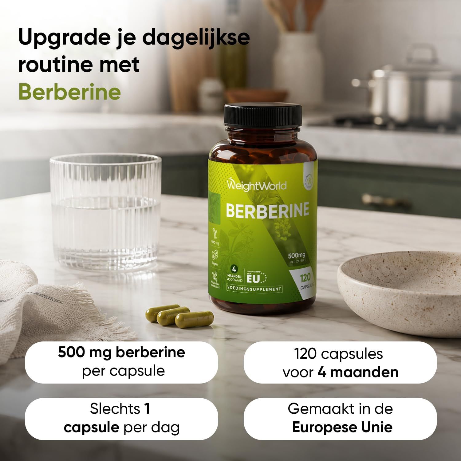 WeightWorld Berberine supplement, 500mg per capsule, 120 capsules.