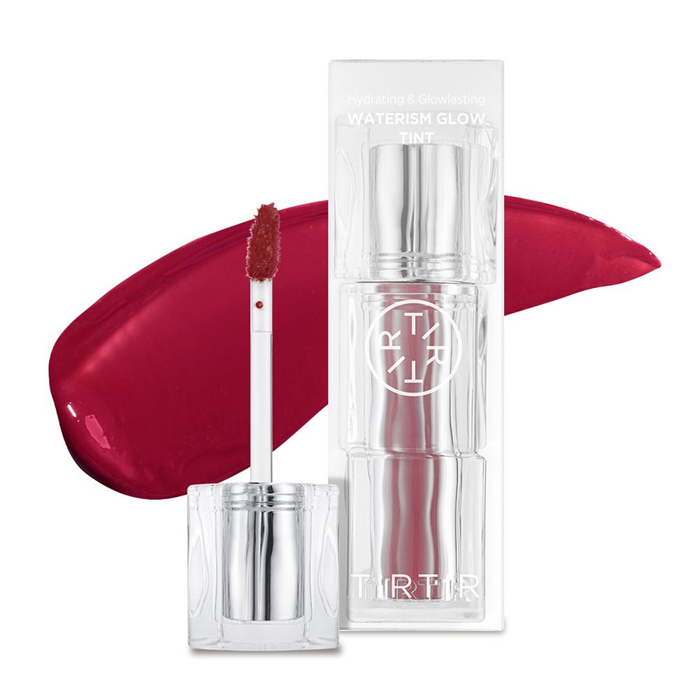 TIRTIR Waterism Glow Tint lippenstift met applicator en rode swatch.