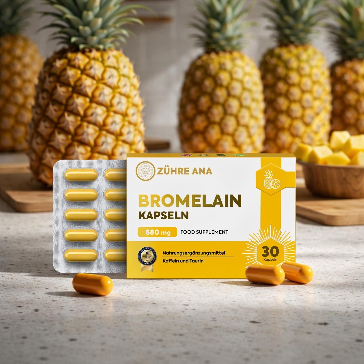 Emballage de gélules de bromélaïne, 680 mg, complément alimentaire, 30 gélules.