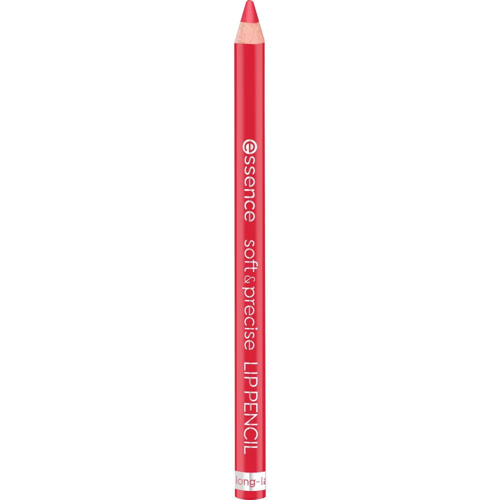 Rode lippotlood van Essence. Cilindrische vorm met punt. Opschrift: soft & precise LIP PENCIL.
