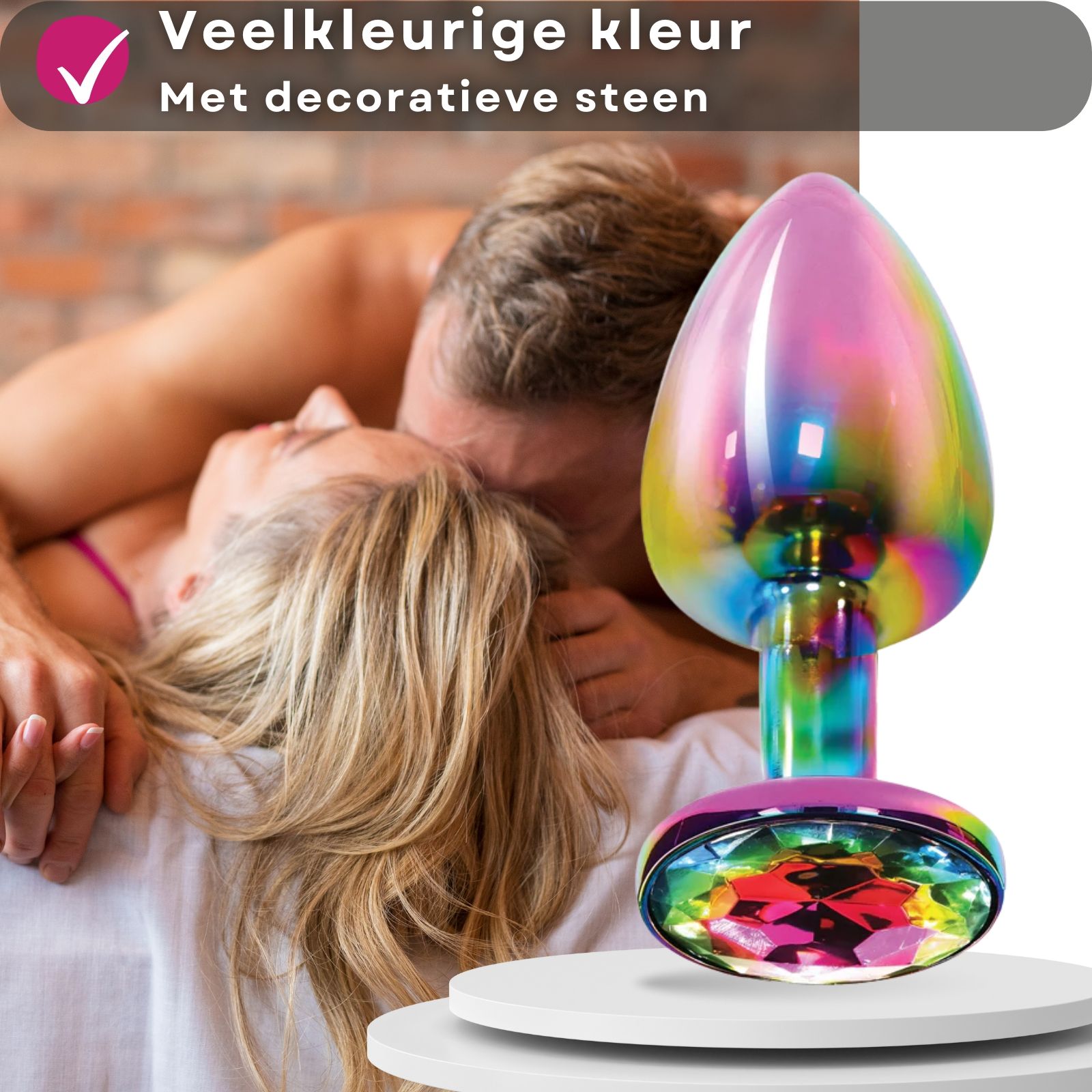 Lovelyness- Anale plug multicolor rond met decoratieve metalen steen