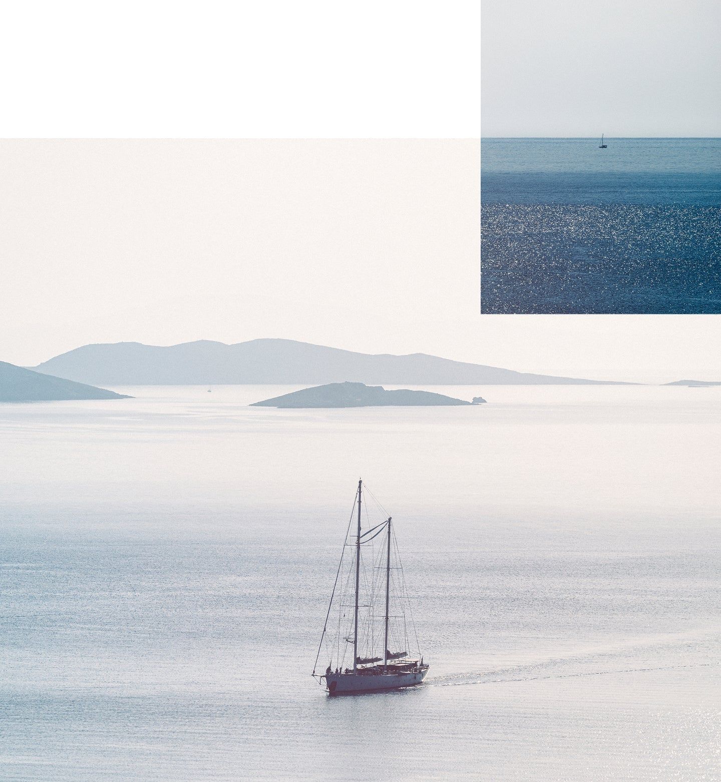 Voilier sur mer calme. Îles et ciel en arrière-plan.