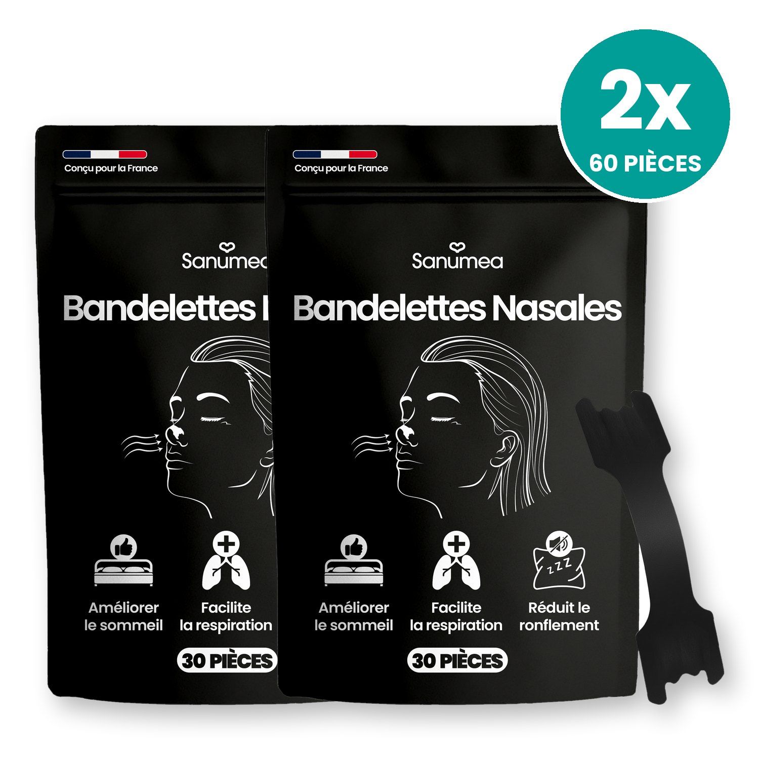 Deux paquets de bandelettes nasales, 60 pièces au total.