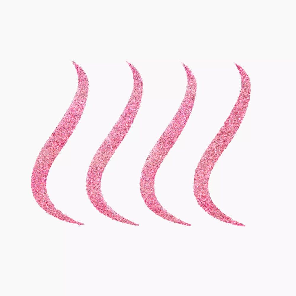 Quatre lignes incurvées, rose scintillant. Sur fond blanc.