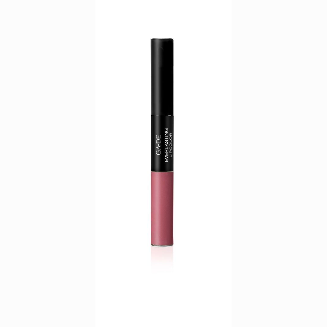 Dubbele lippenstift met zwarte dop en roze lippenstift. Opschrift: GA-DE Everlasting Lipcolor.
