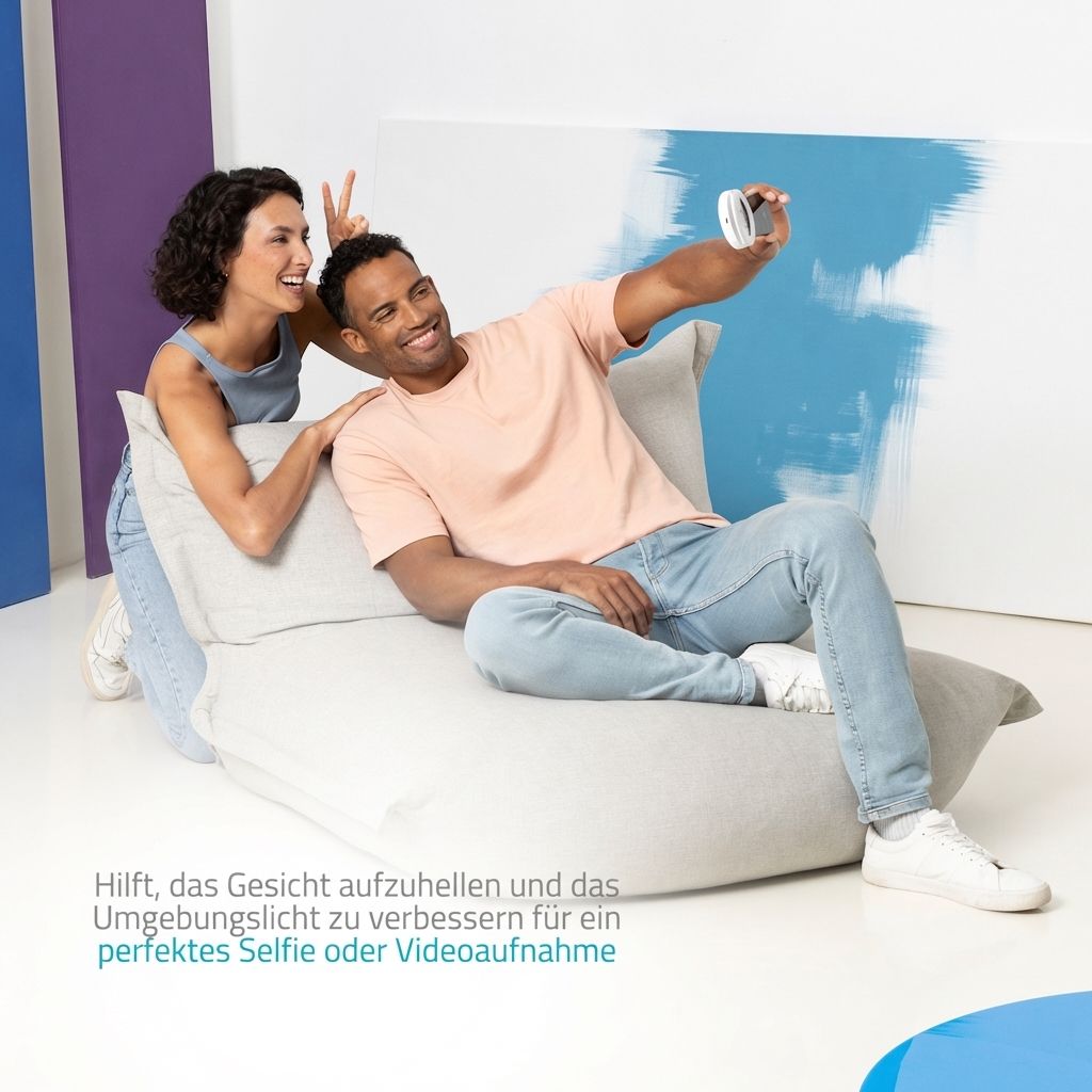Koppel maakt selfie met verlichte spiegel aan smartphone.