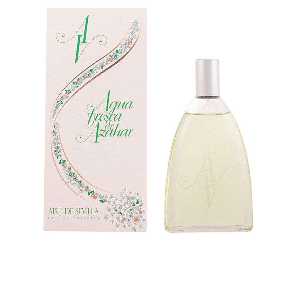 Flacon et emballage Aire de Sevilla Agua Fresca de Azahar. Flacon avec bouchon argenté. Emballage avec texte.