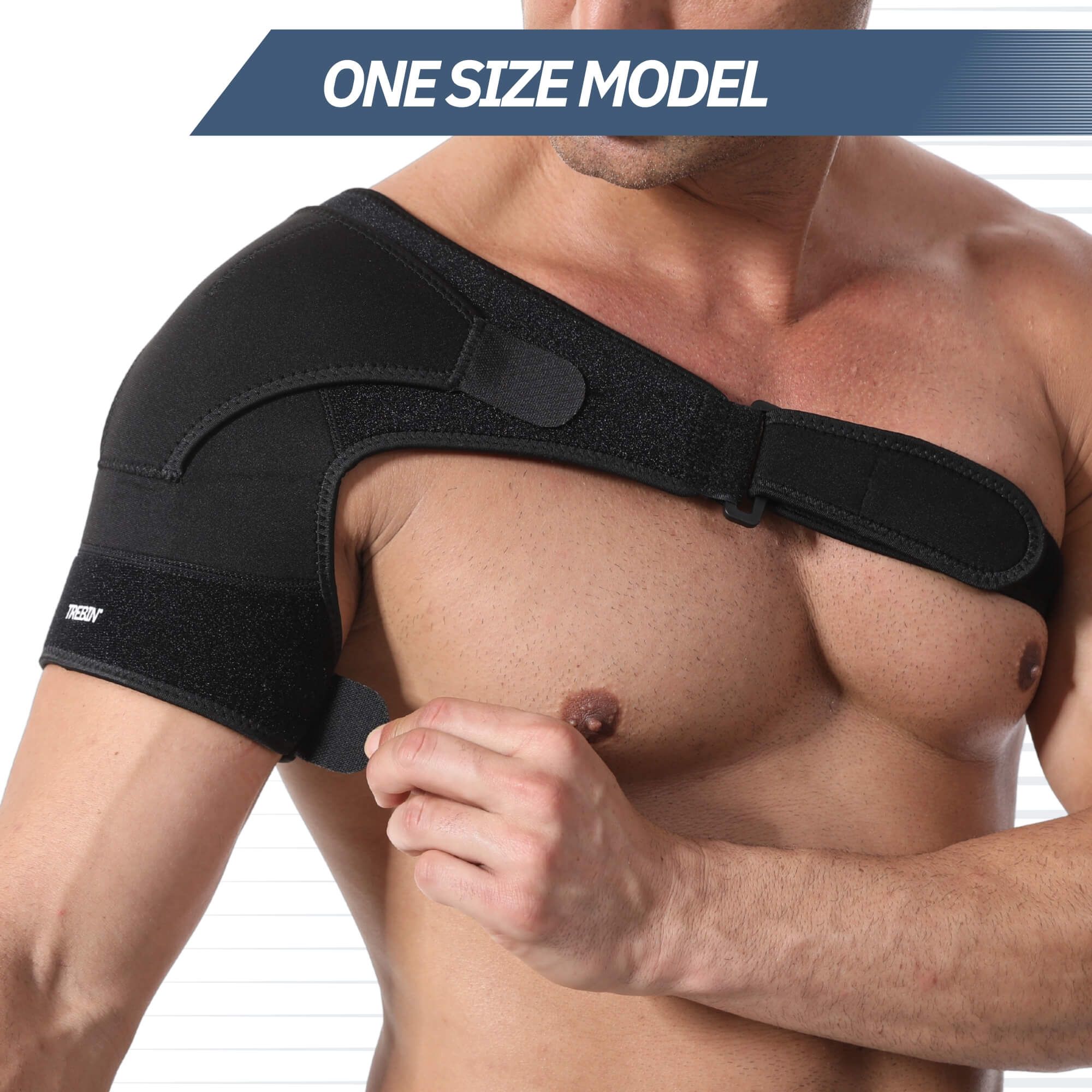 Zwarte schouderbrace met klittenbandsluitingen, one size.