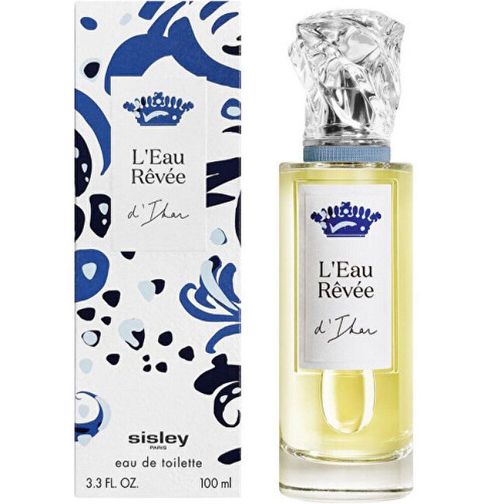 Fles en verpakking. Opschrift: L'Eau Rêvée d'Ikar, Sisley Paris, Eau de Toilette. 3.3 FL. OZ. 100 ml.