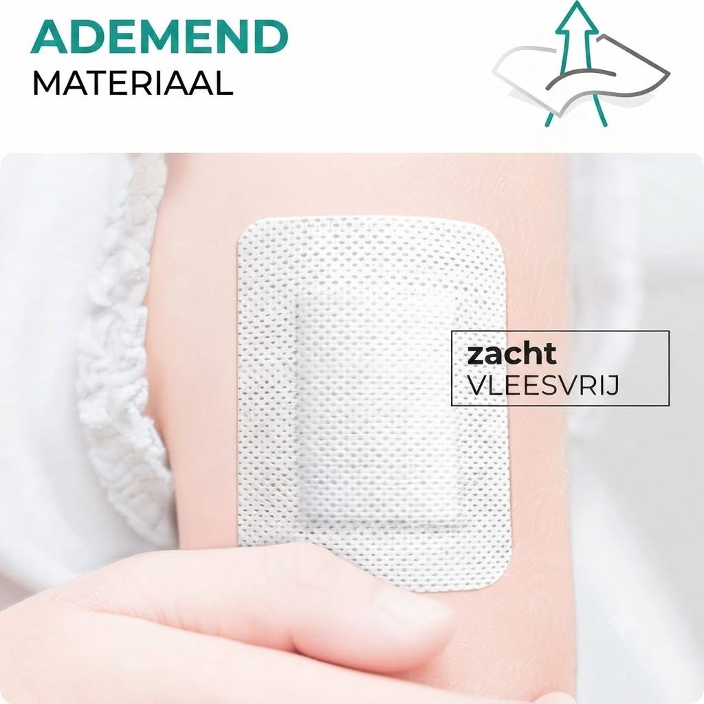 Kind krijgt een niet-klevend wondverband van een volwassene.