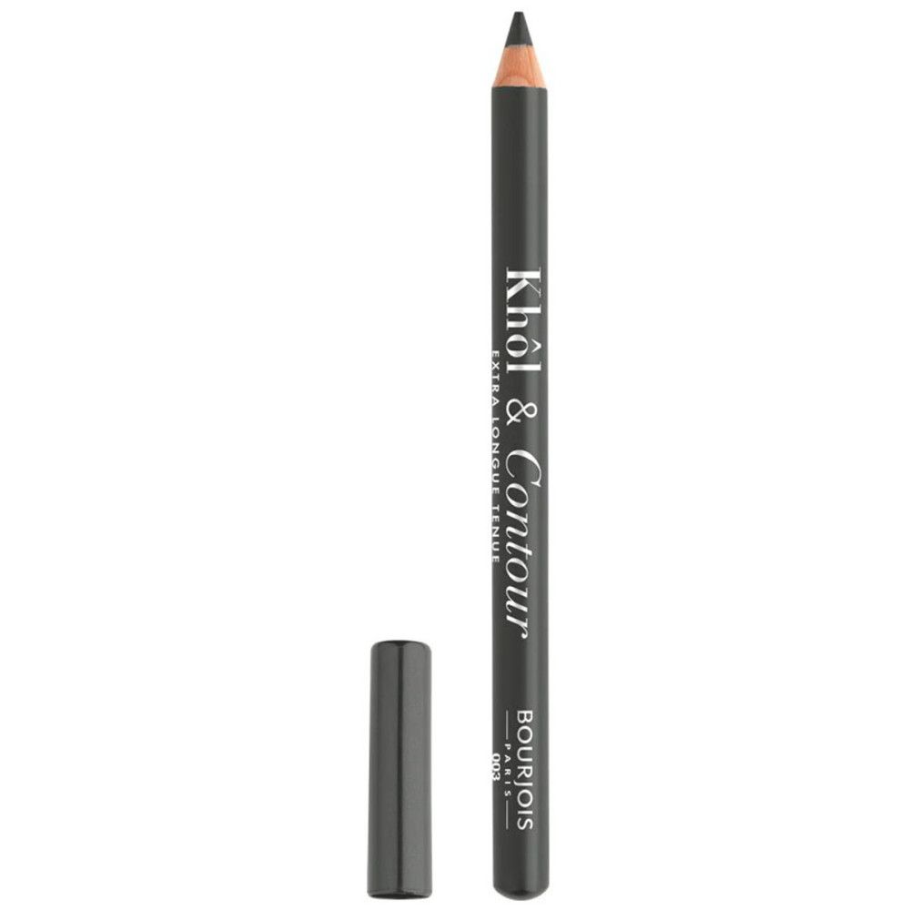 Grijze kohlpotlood met dop. Opschrift: Khol & Contour, Bourjois Paris. Punt geslepen.