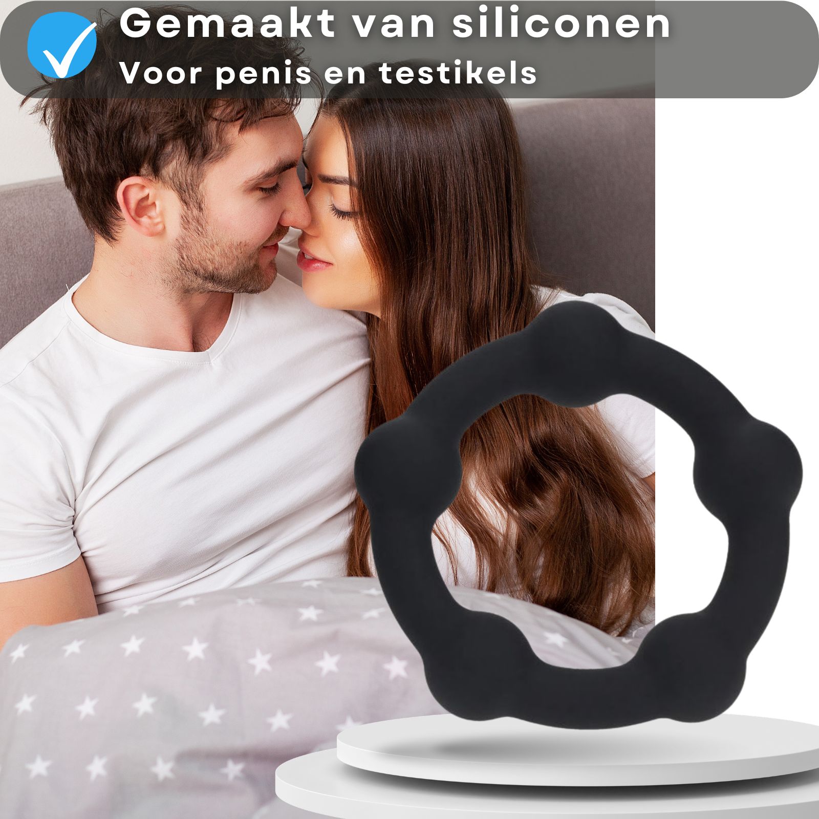 Lovelyness - Siliconen penisring met stalen balletjes, maat M