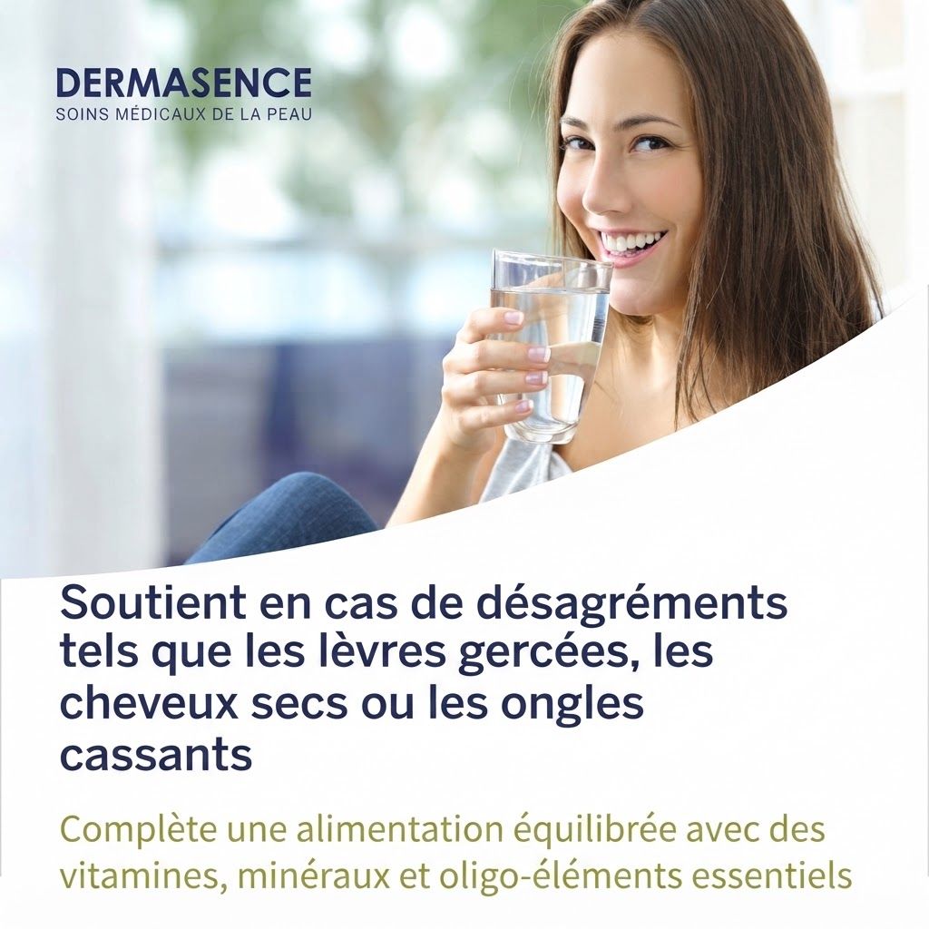 Femme buvant de l'eau, marque Dermasence, soins de la peau.