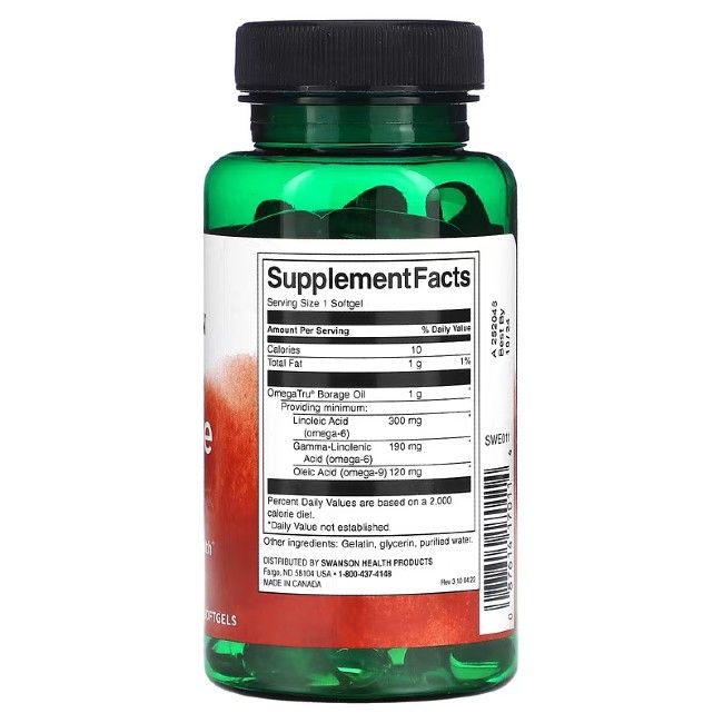 Dos du flacon vert. Inscription: Supplement Facts, informations nutritionnelles, Swanson Health Products.