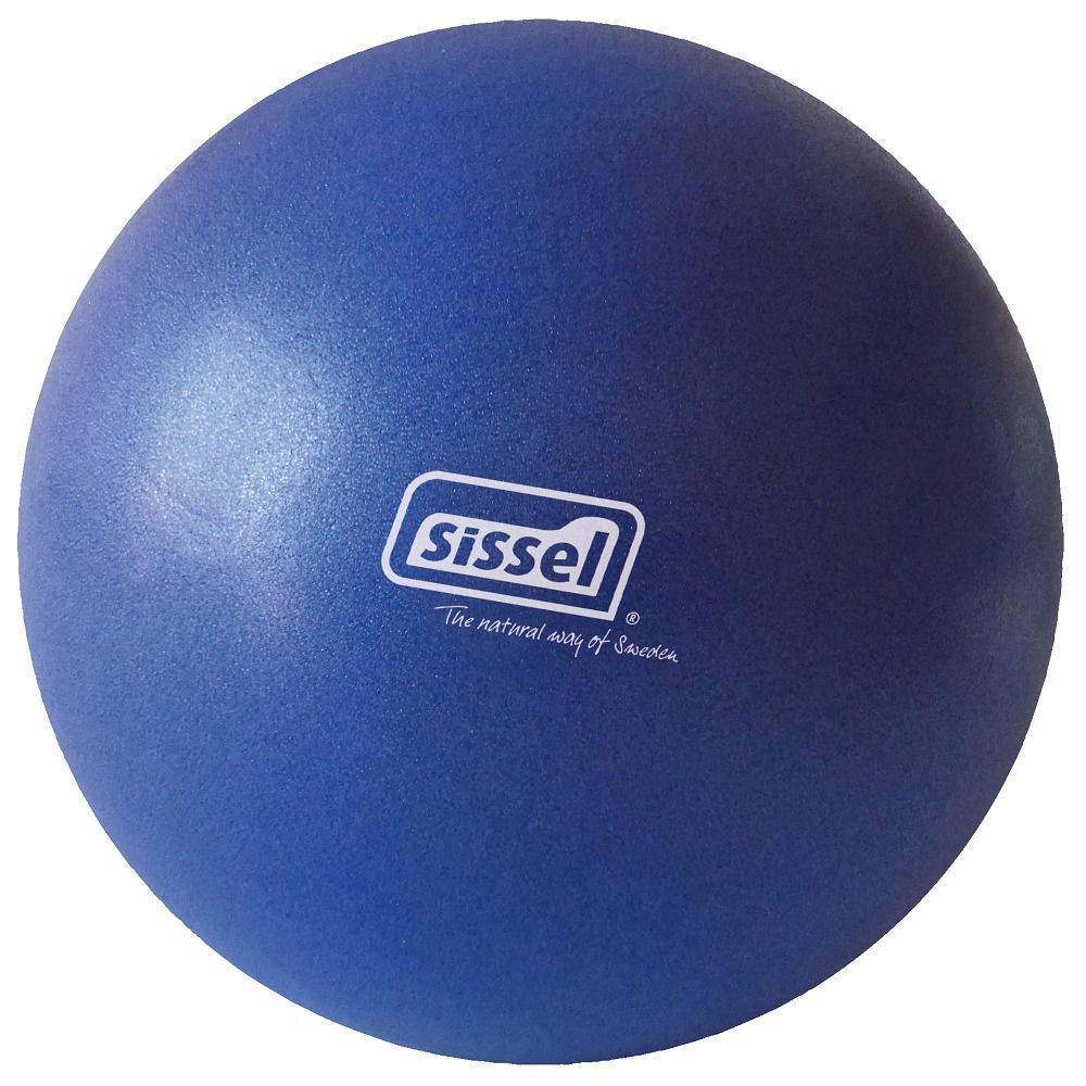 Een blauwe Pilates-bal met het Sissel-logo. De bal heeft een ronde vorm.