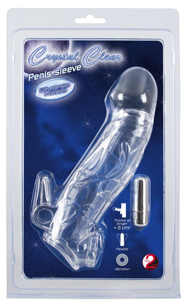 Transparante penisverlenging met vibratie-ring.