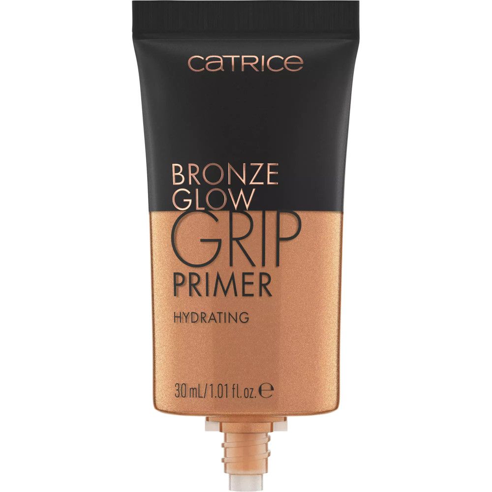 Tube Bronze Glow Grip Primer. Tube noire et dorée avec nom du produit et informations. 30 ml.