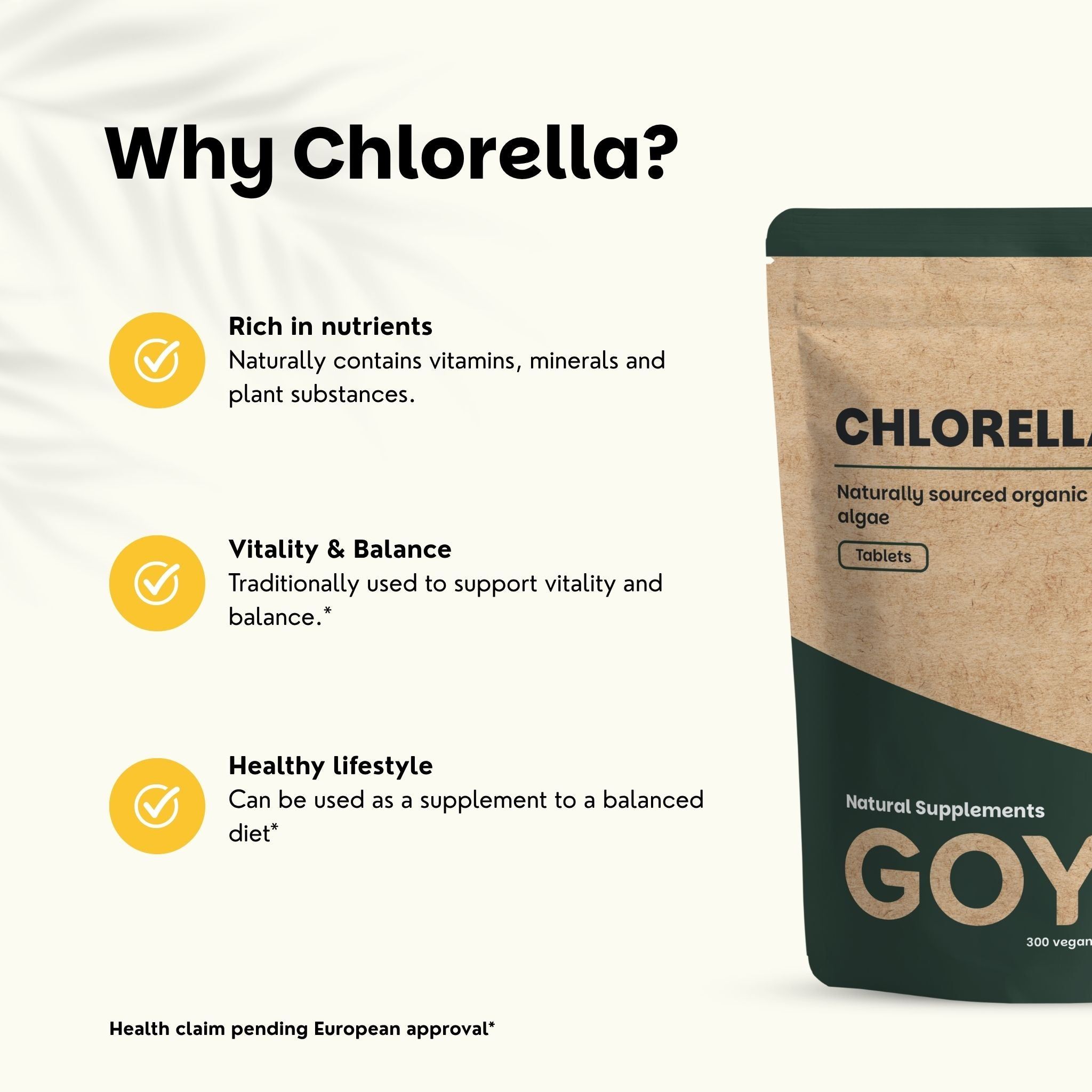 Sachet de comprimés de Chlorella, 300 pièces, 100% naturel et bio, 500 mg.