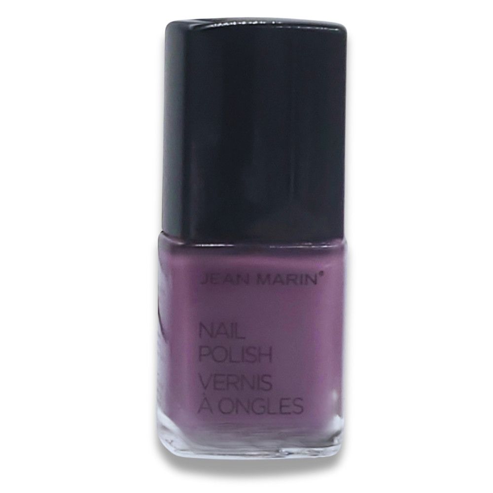 Flacon de vernis à ongles Jean Marin. Couleur lilas, bouchon noir. Inscription : Vernis à ongles.