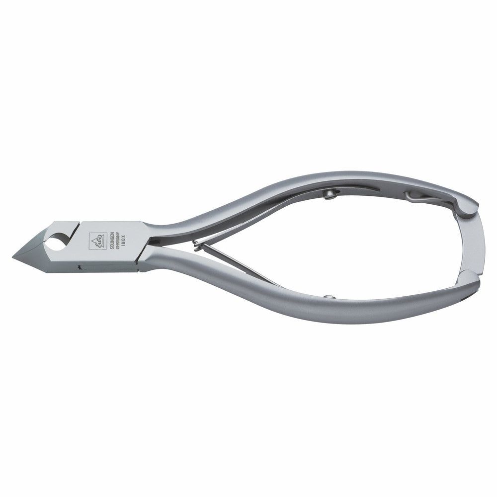 Pince à ongles en acier inoxydable. Argentée, forme ergonomique. Avec logo et marquage.