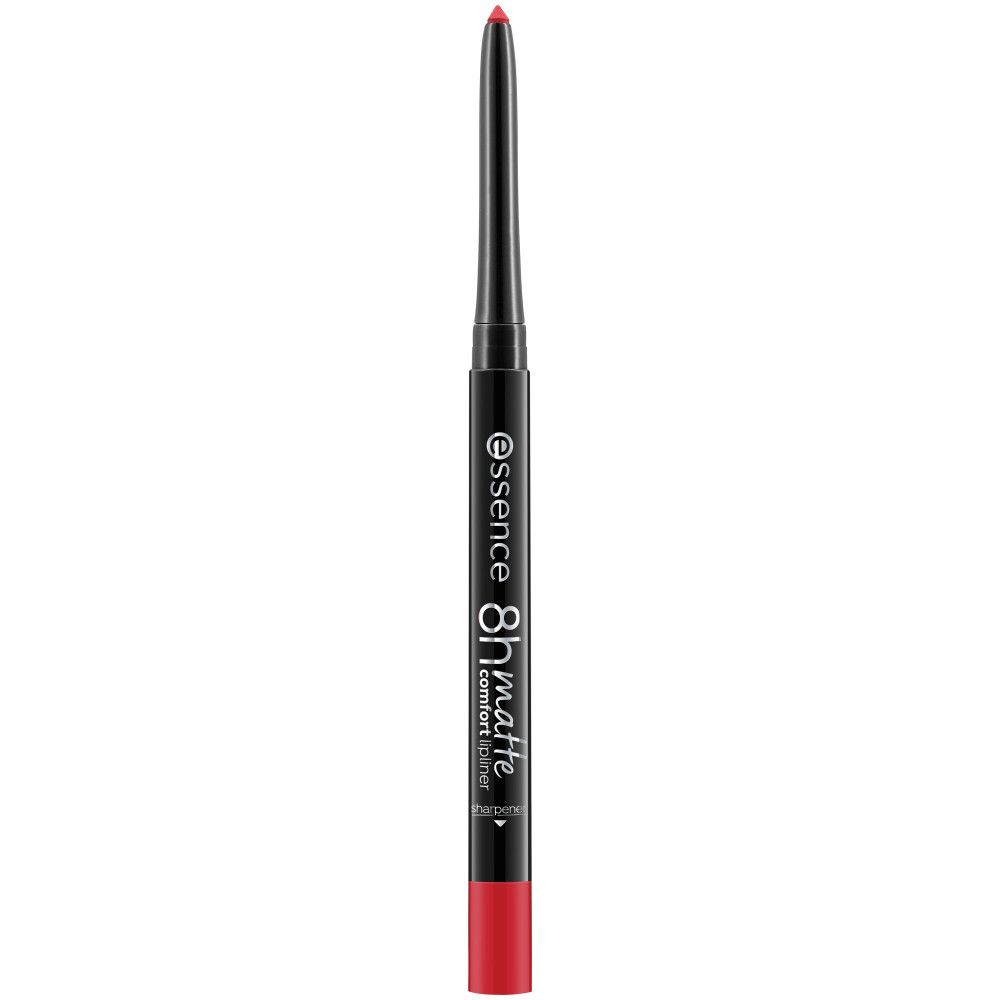 Rode lipliner met zwarte schacht. Op de schacht staat "essence 8h matte comfort liner". De punt is rood.