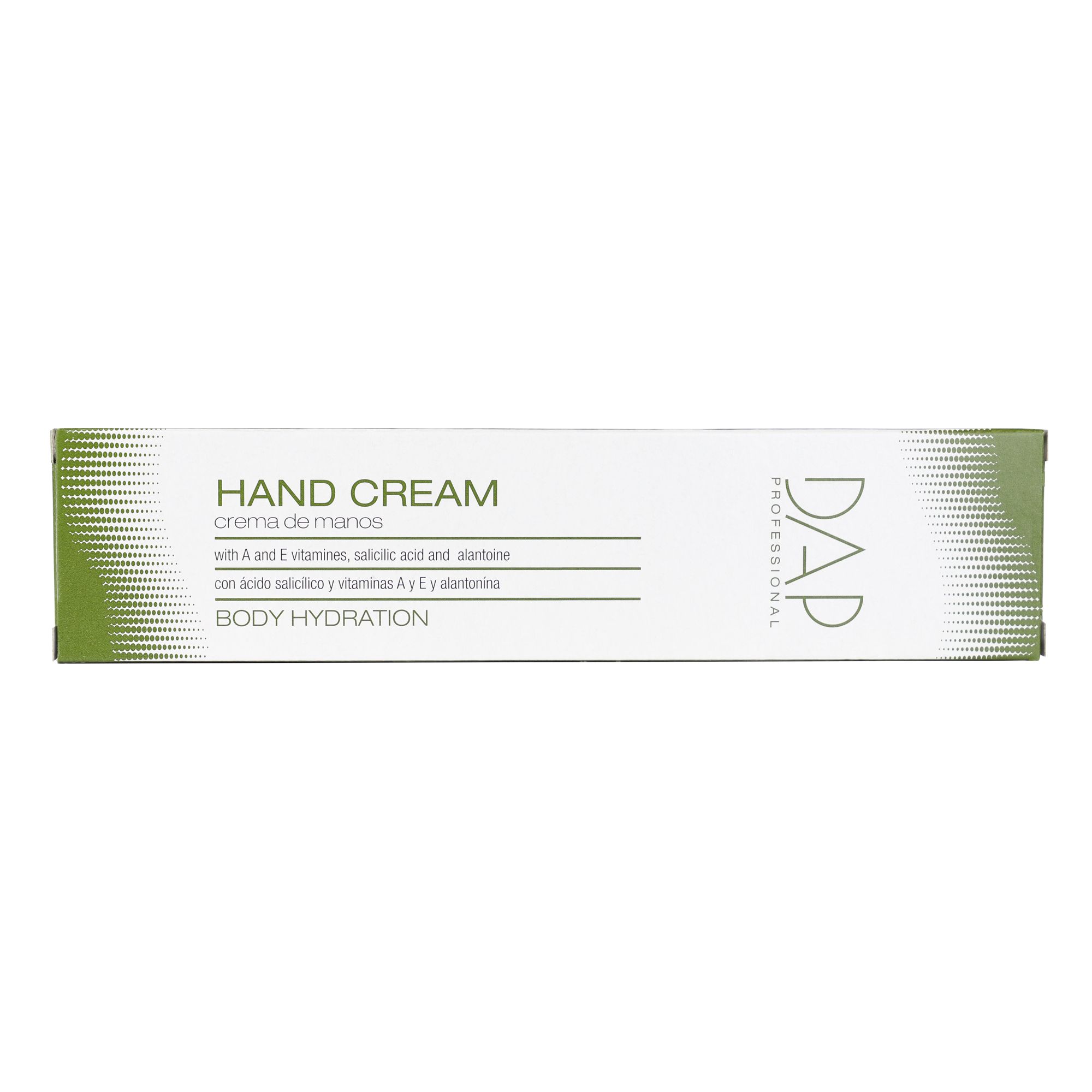 Verpakking van DAP Handcrème met vitamine A en E, salicylzuur en allantoïne.