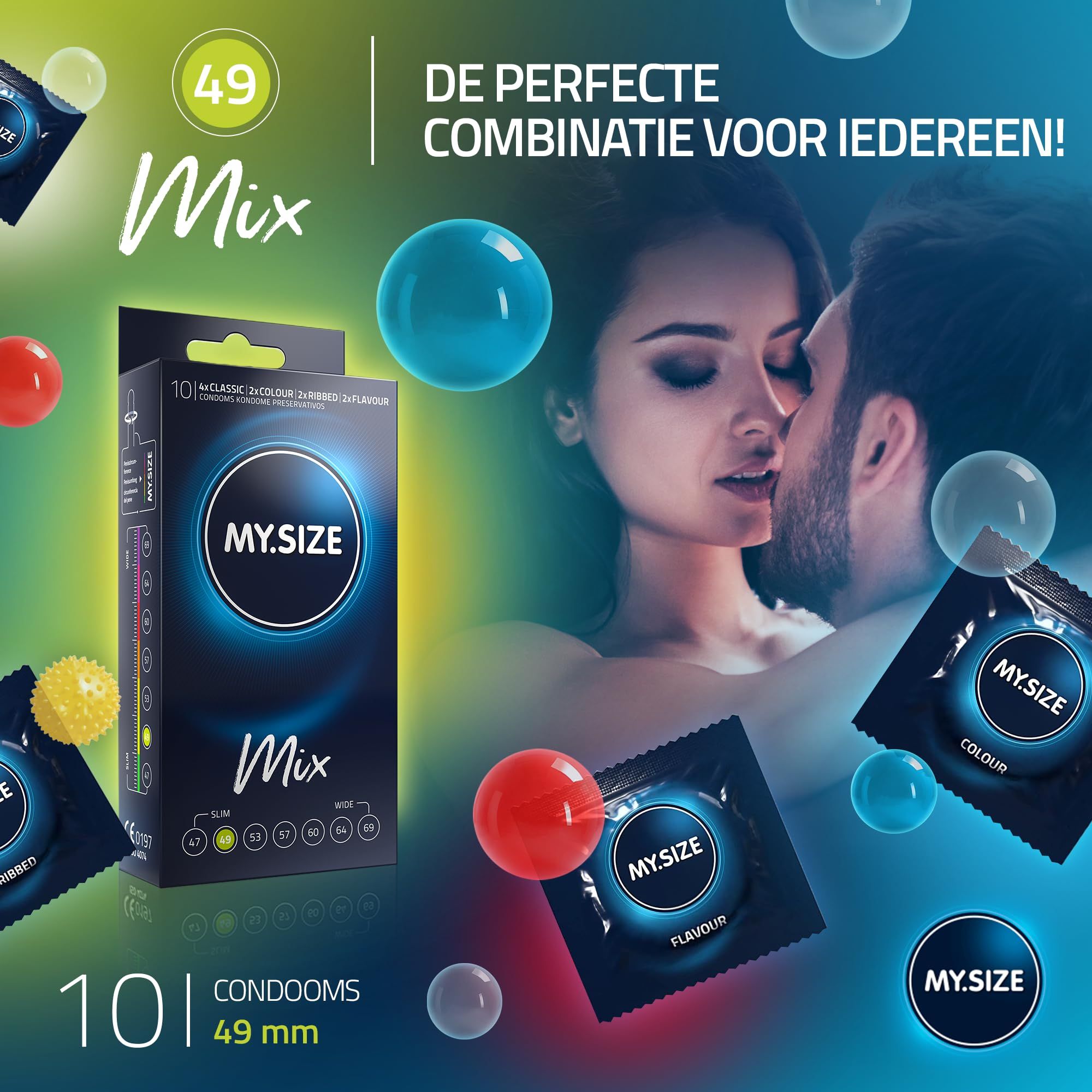 MY.SIZE Mix condooms: 10 stuks, maat 49mm. Verschillende soorten.
