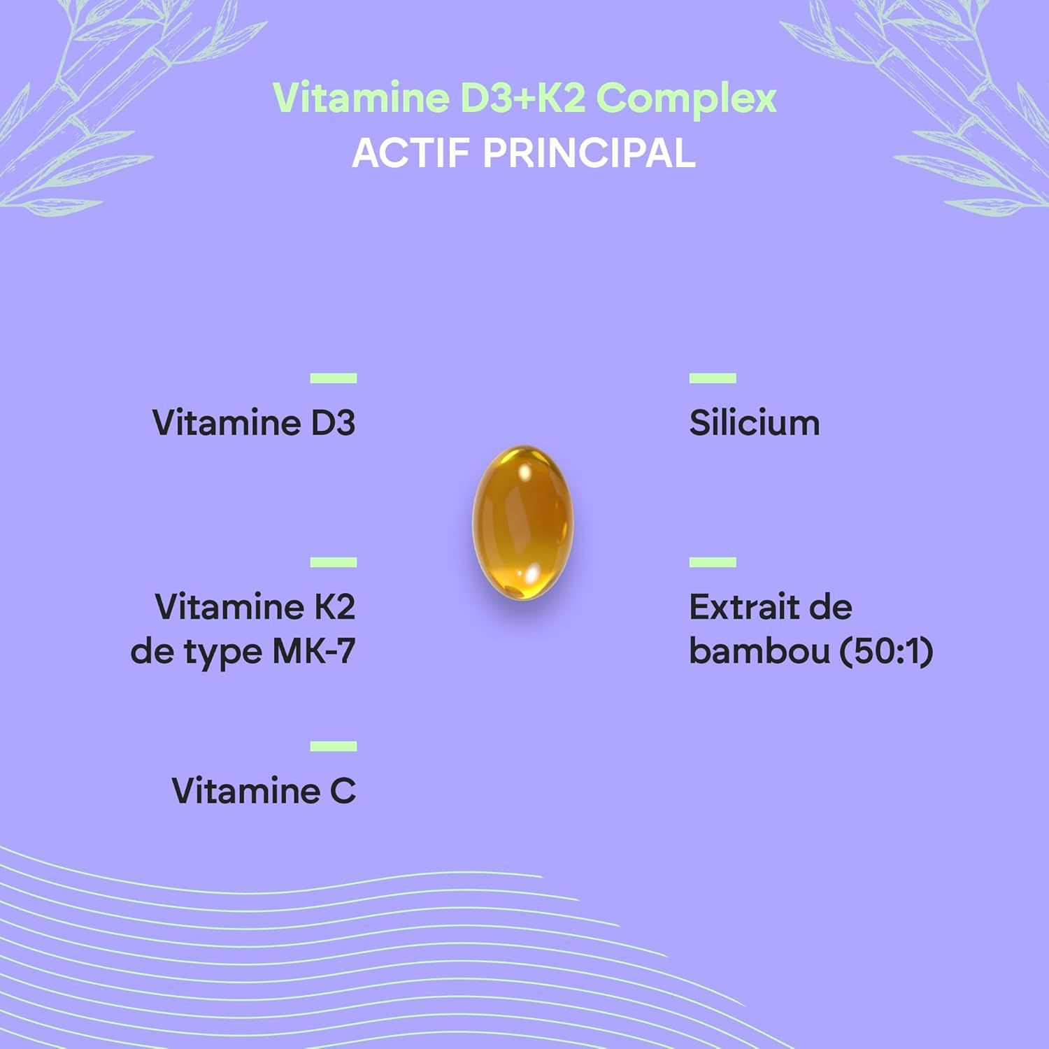 Une femme sourit, texte Nutralie Vitamine D3+K2 Complex.