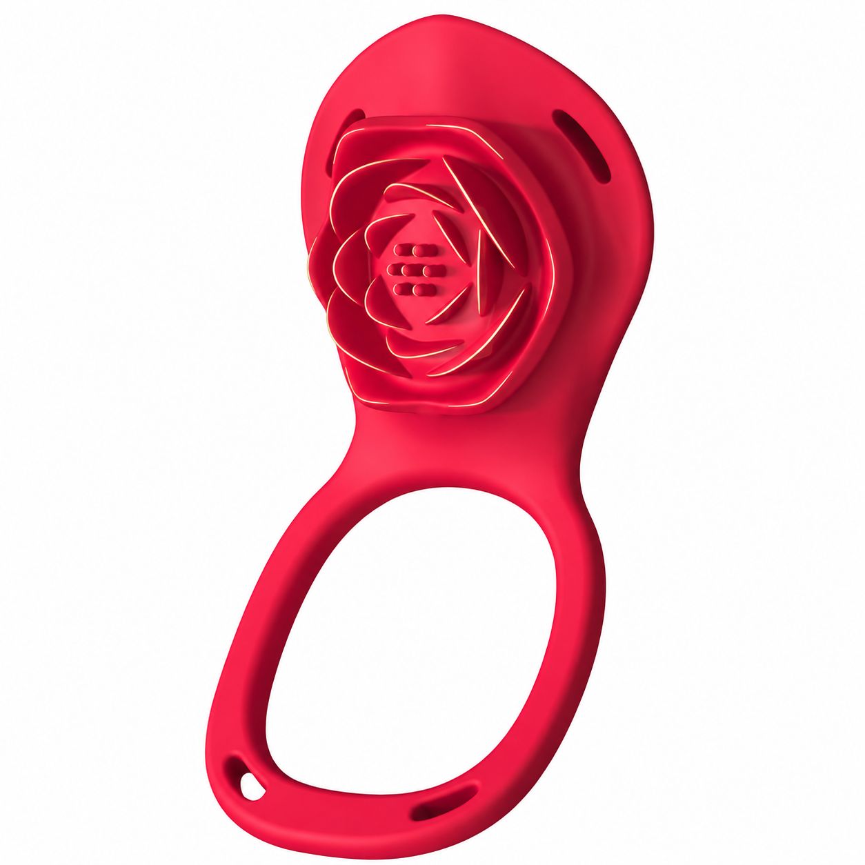 Rode ring met rozenbloemdetail en flexibele lus.