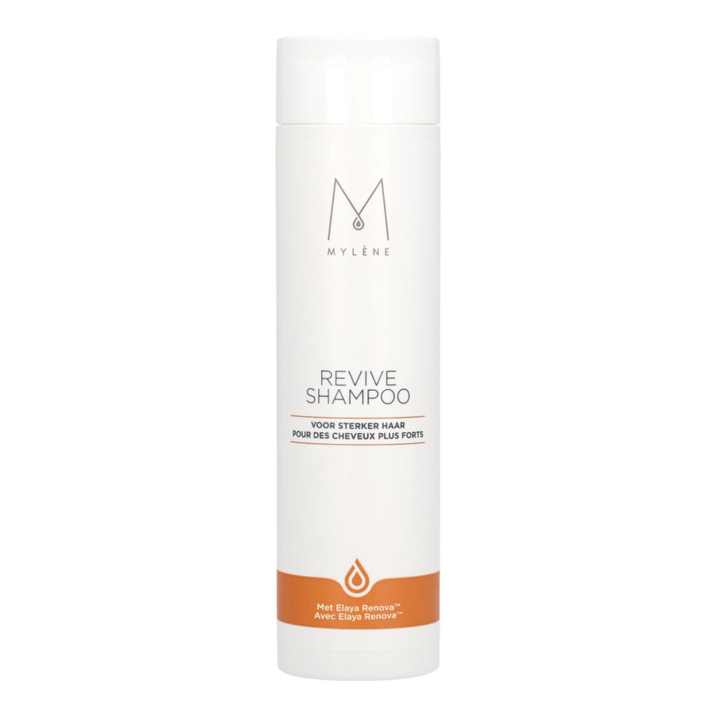 Bouteille de shampoing Mylène Revive pour cheveux secs et affaiblis.