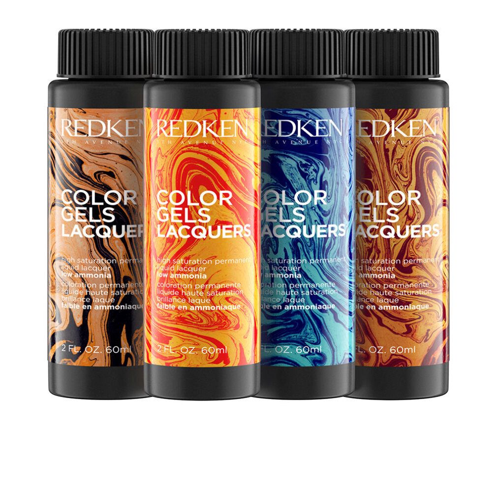 Quatre flacons Redken Color Gels Lacquers, bouchons noirs. Différentes teintes. 60ml.