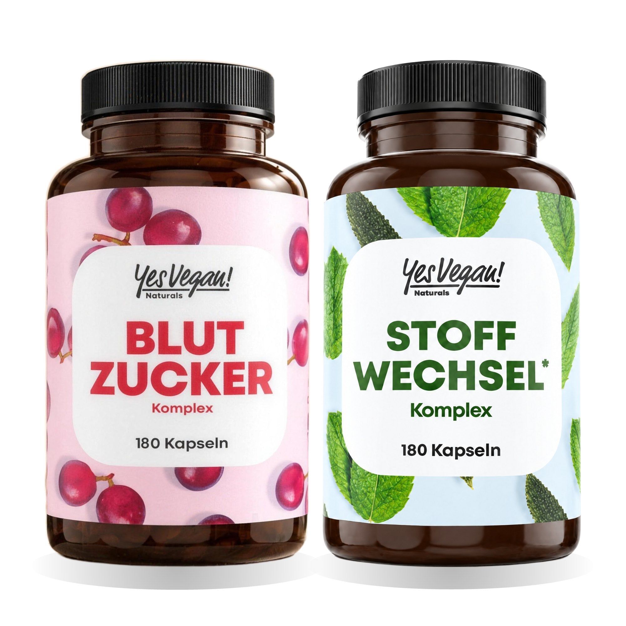 Deux bouteilles de compléments alimentaires : Blutzucker Komplex et Stoffwechsel Komplex.